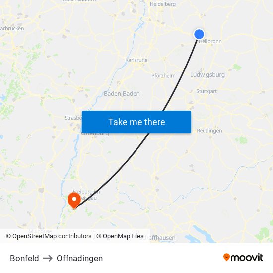 Bonfeld to Offnadingen map