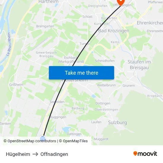 Hügelheim to Offnadingen map