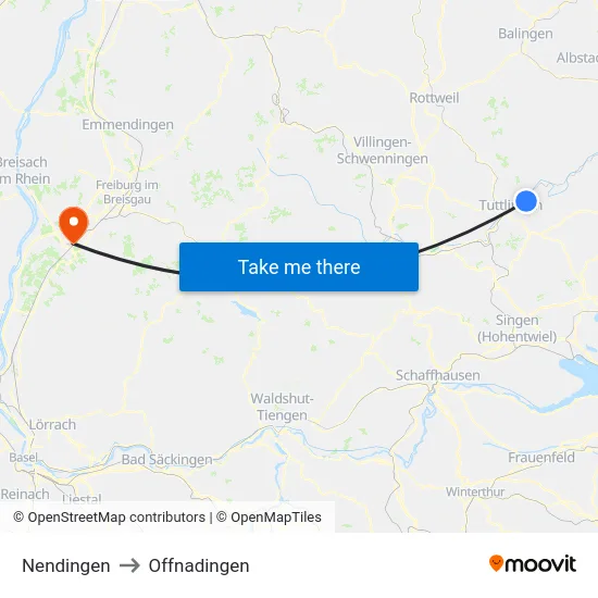 Nendingen to Offnadingen map