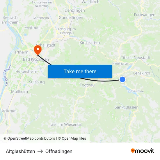Altglashütten to Offnadingen map