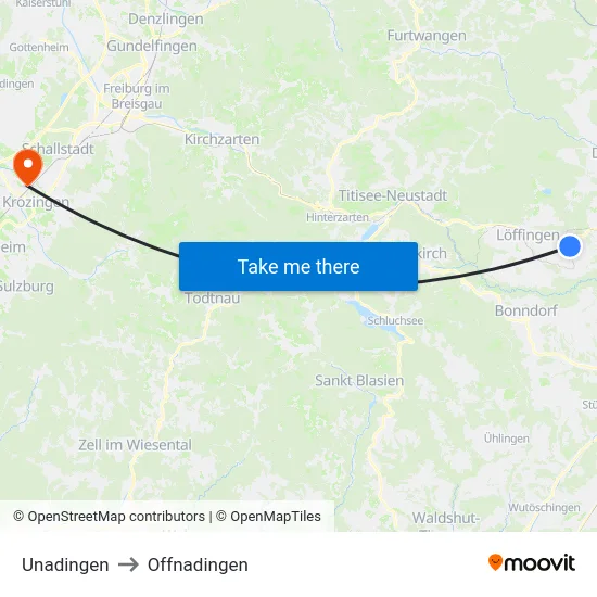 Unadingen to Offnadingen map