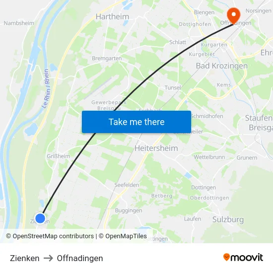 Zienken to Offnadingen map