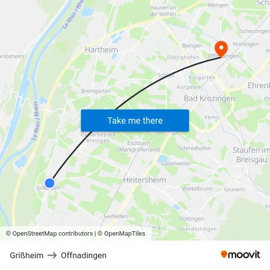Grißheim to Offnadingen map