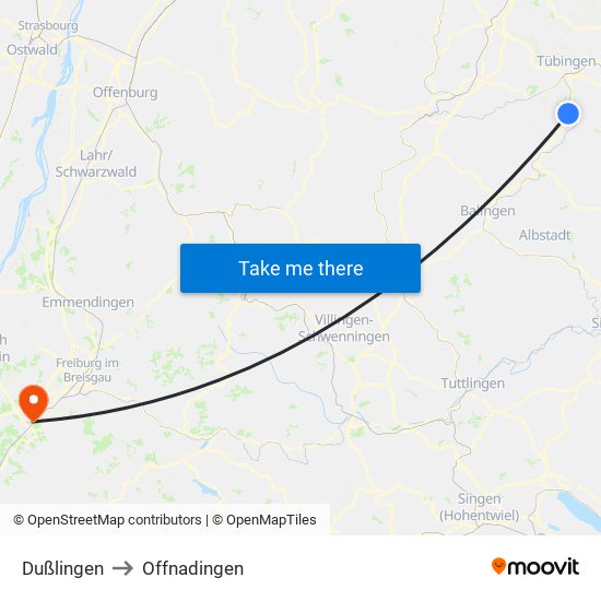 Dußlingen to Offnadingen map