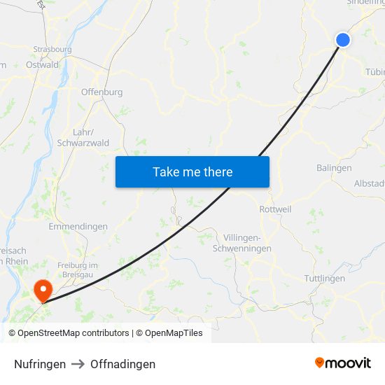 Nufringen to Offnadingen map