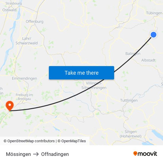 Mössingen to Offnadingen map