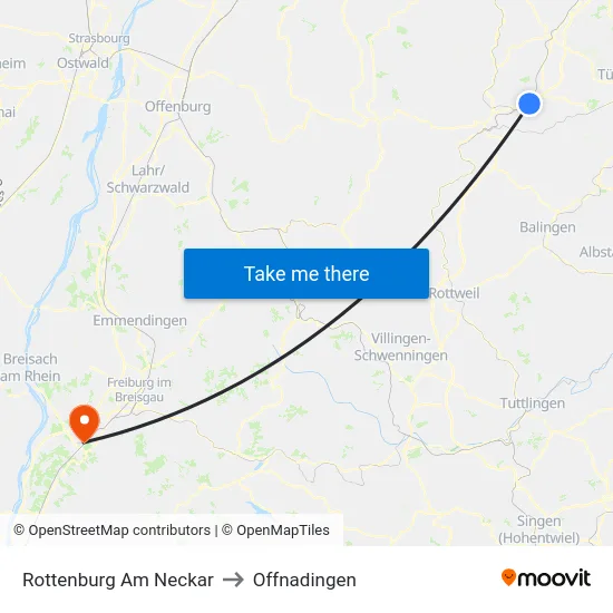 Rottenburg Am Neckar to Offnadingen map