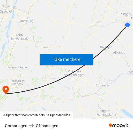 Gomaringen to Offnadingen map