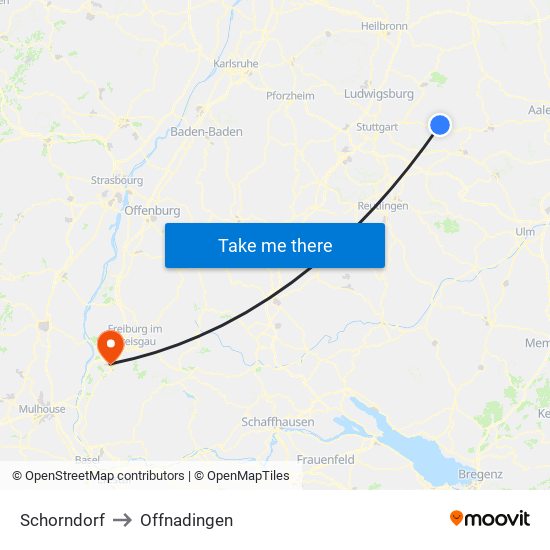 Schorndorf to Offnadingen map