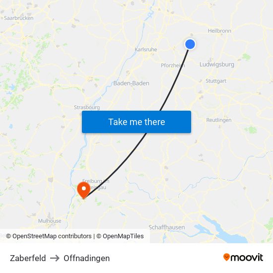 Zaberfeld to Offnadingen map