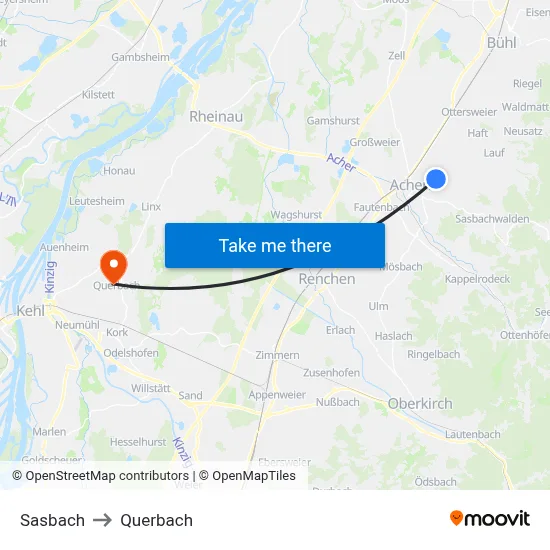 Sasbach to Querbach map