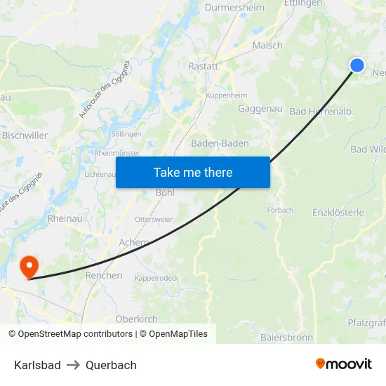Karlsbad to Querbach map