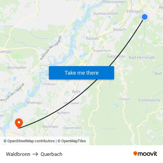 Waldbronn to Querbach map