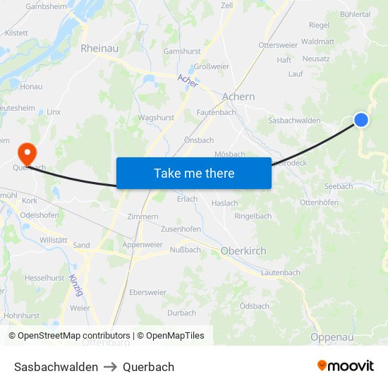 Sasbachwalden to Querbach map