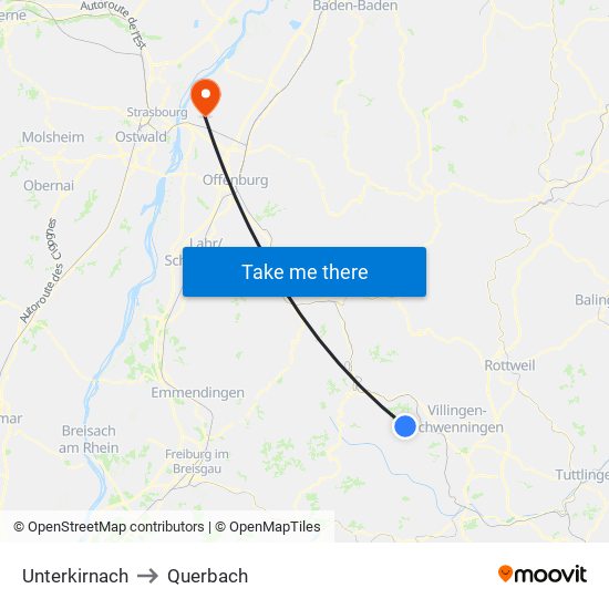 Unterkirnach to Querbach map