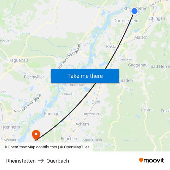 Rheinstetten to Querbach map
