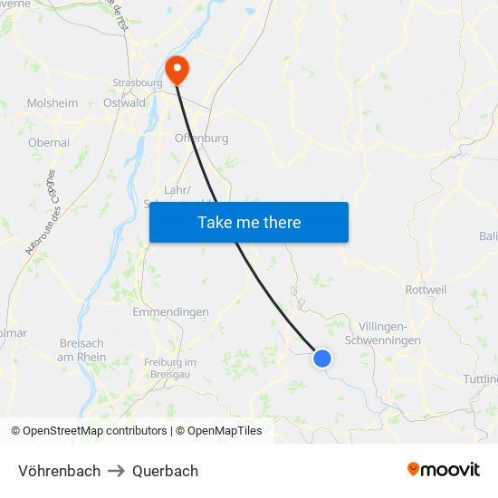 Vöhrenbach to Querbach map