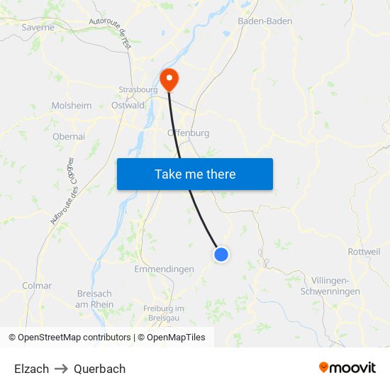 Elzach to Querbach map