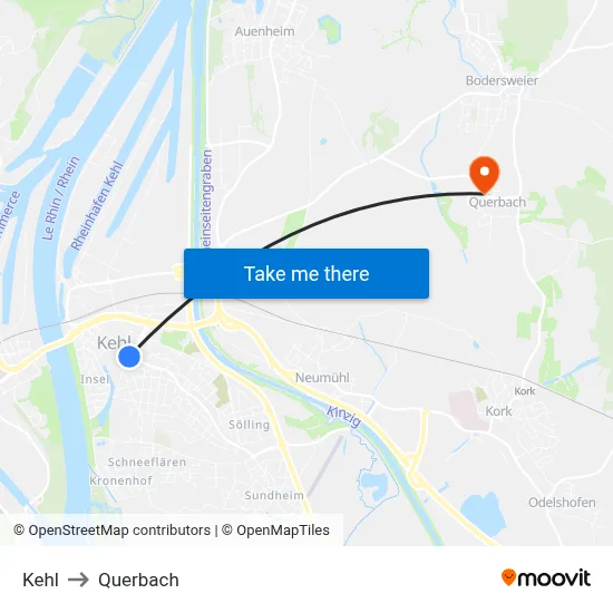 Kehl to Querbach map