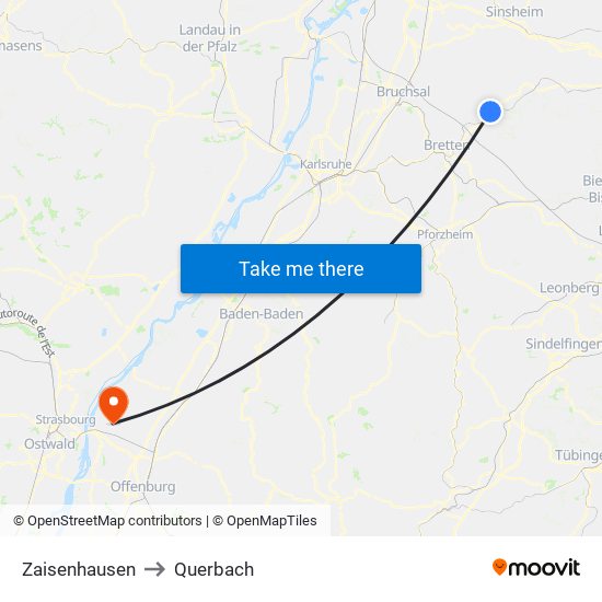 Zaisenhausen to Querbach map