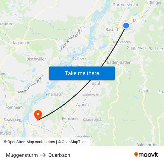 Muggensturm to Querbach map