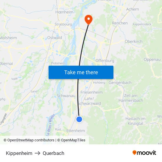 Kippenheim to Querbach map