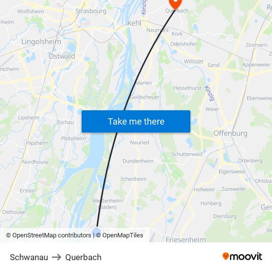 Schwanau to Querbach map