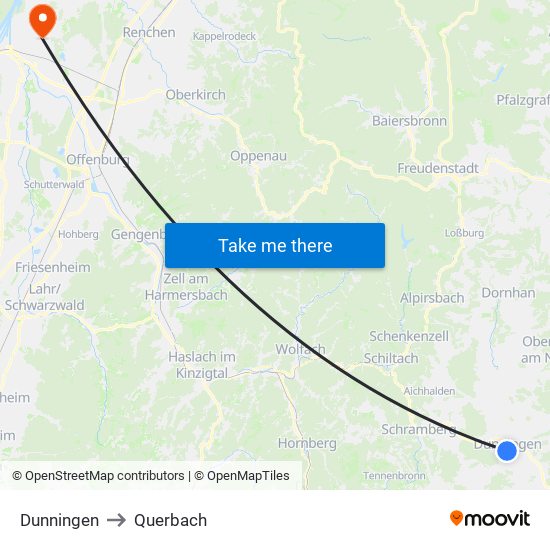 Dunningen to Querbach map