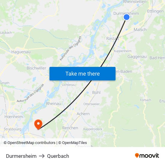 Durmersheim to Querbach map