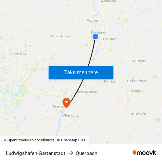 Ludwigshafen-Gartenstadt to Querbach map