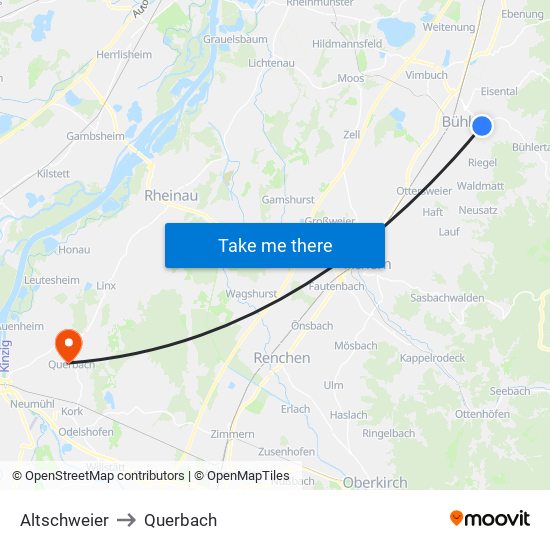 Altschweier to Querbach map