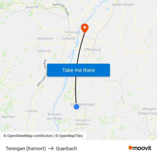 Teningen (Kernort) to Querbach map