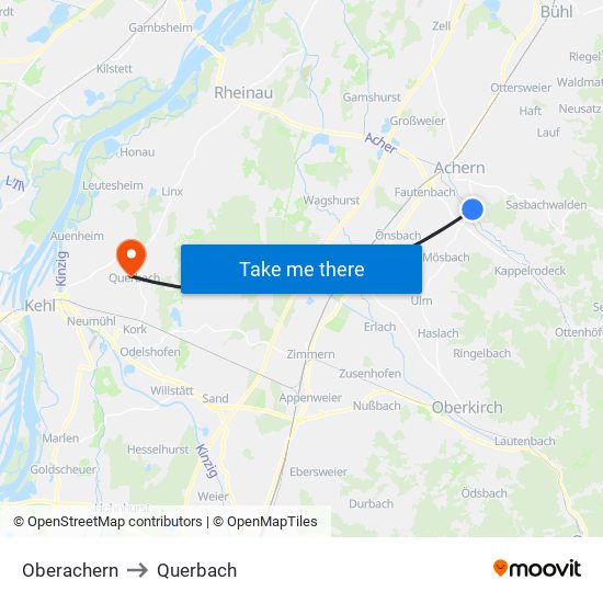 Oberachern to Querbach map