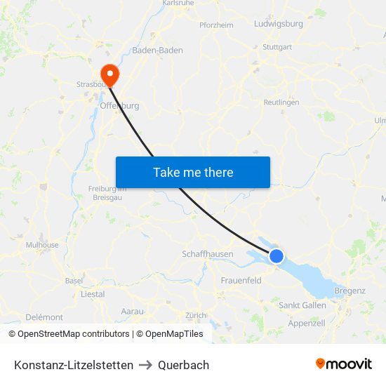 Konstanz-Litzelstetten to Querbach map