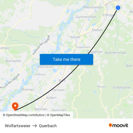 Wolfartsweier to Querbach map