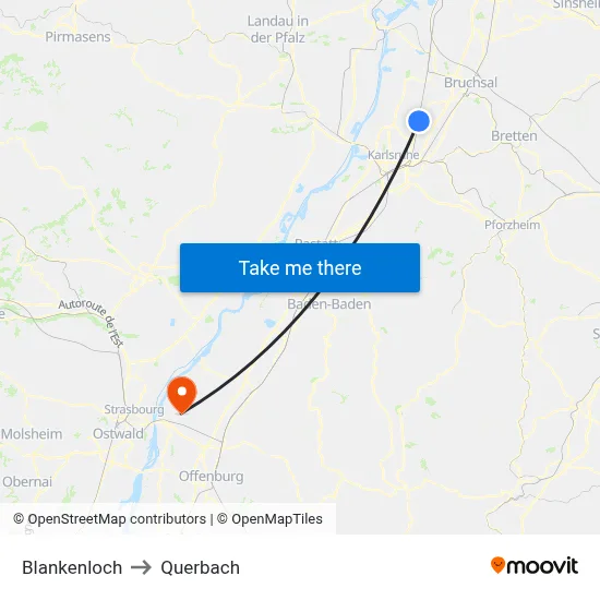 Blankenloch to Querbach map