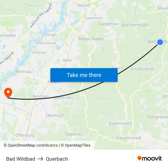 Bad Wildbad to Querbach map