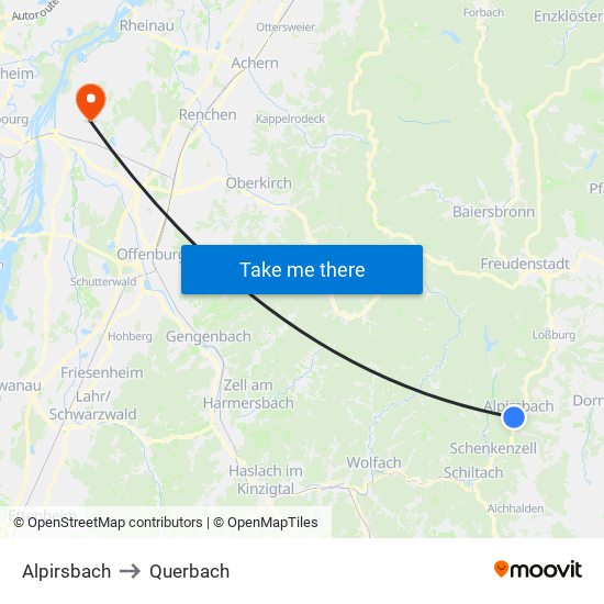 Alpirsbach to Querbach map