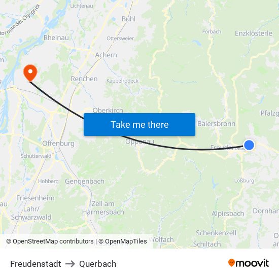 Freudenstadt to Querbach map