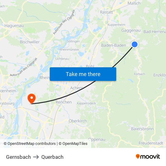 Gernsbach to Querbach map