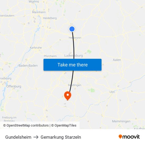 Gundelsheim to Gemarkung Starzeln map