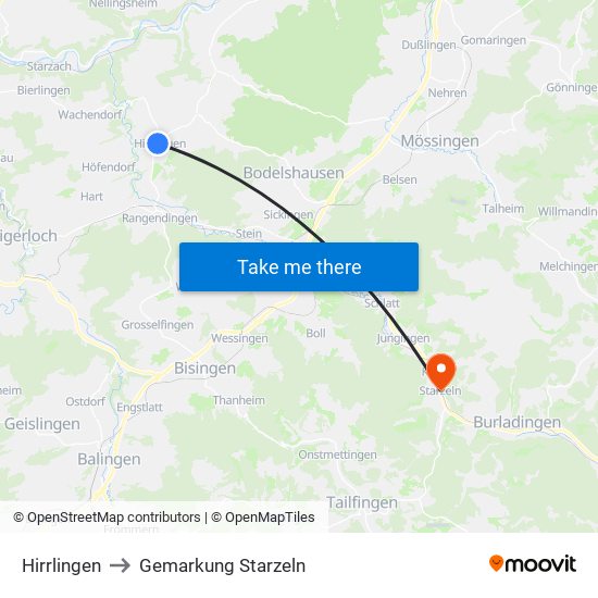 Hirrlingen to Gemarkung Starzeln map