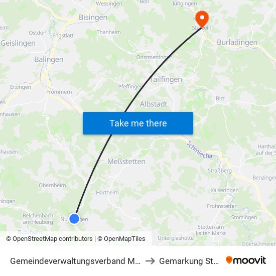 Gemeindeverwaltungsverband Meßstetten to Gemarkung Starzeln map