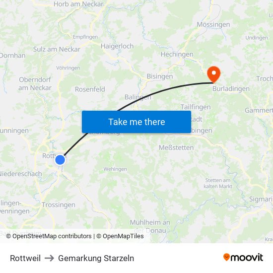 Rottweil to Gemarkung Starzeln map