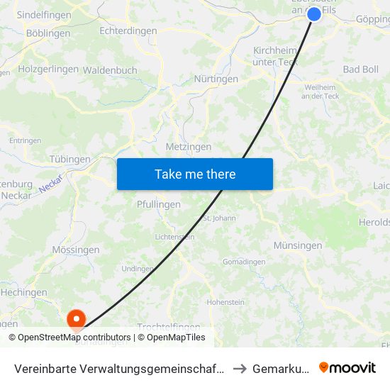 Vereinbarte Verwaltungsgemeinschaft Der Stadt Ebersbach An Der Fils to Gemarkung Starzeln map