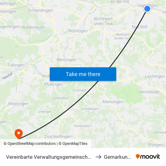Vereinbarte Verwaltungsgemeinschaft Der Stadt Göppingen to Gemarkung Starzeln map