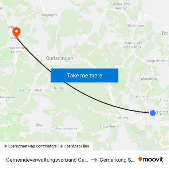 Gemeindeverwaltungsverband Gammertingen to Gemarkung Starzeln map