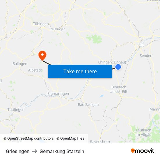 Griesingen to Gemarkung Starzeln map
