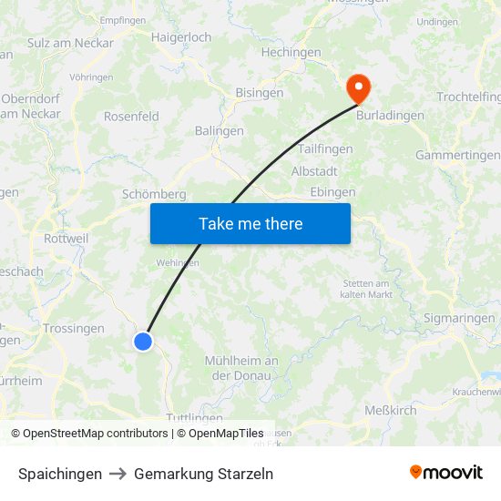 Spaichingen to Gemarkung Starzeln map