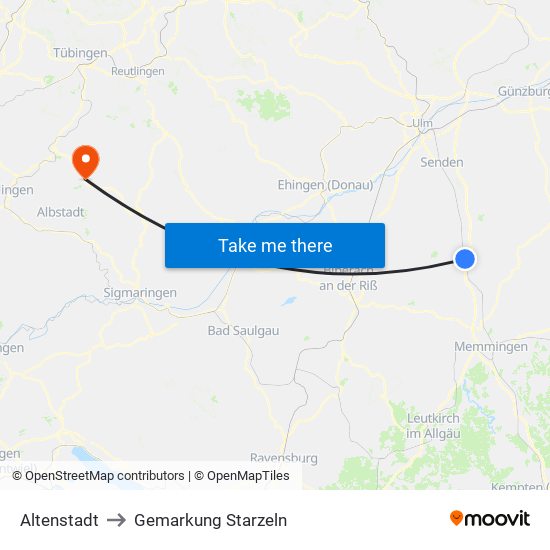 Altenstadt to Gemarkung Starzeln map